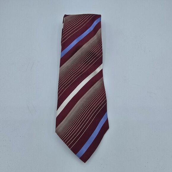 Necktie Mens Vintage Kenneth Cole 59 By 3 Inch Tie 100% Silk Burgundy Striped - Picture 2 of 7